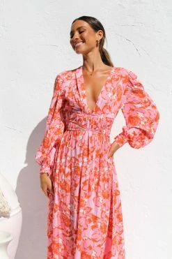 Olena Dress PINK FLORAL -Mona Shop IMG 2999 00191.1661399286