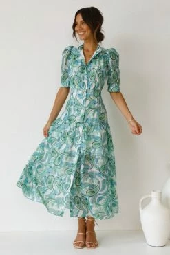 Shania Dress GREEN PAISLEY -Mona Shop L4A2718 86122.1638938370