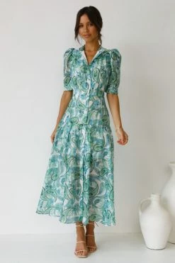 Shania Dress GREEN PAISLEY