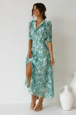 Shania Dress GREEN PAISLEY -Mona Shop L4A2729 03655.1639462711