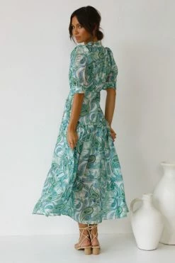 Shania Dress GREEN PAISLEY -Mona Shop L4A2739 82724.1639462709