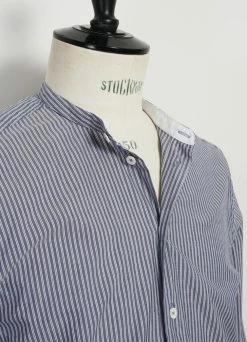 HANSEN GARMENTS ANTE | Collarless Shirt | Small Blue Stripes -Mona Shop ante collarless shirt small blue stripes hansen garments 496439