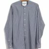 HANSEN GARMENTS ANTE | Collarless Shirt | Small Blue Stripes