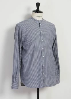 HANSEN GARMENTS ANTE | Collarless Shirt | Small Blue Stripes -Mona Shop ante collarless shirt small blue stripes hansen garments 890782