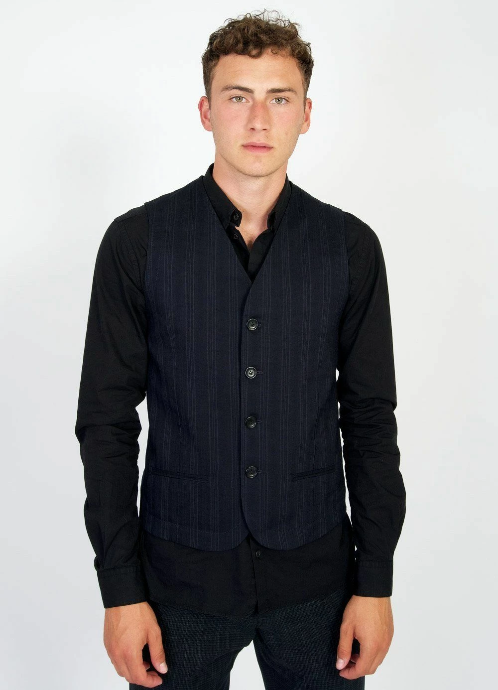 DANIEL | 4-Button Waistcoat | Black Stripe HANSEN GARMENTS DANIEL | 4-Button Waistcoat | Black Stripe -Mona Shop daniel 4 button waistcoat black stripe 255 501606