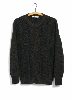 INIS MEÁIN PLATED BEACH SWEATER | Pima Cotton Knitwear | Brown/Navy